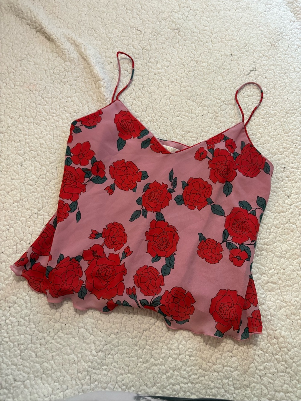 Wayf Floral Red Rose Print Pink Cami Top